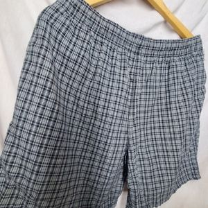 Mens Puritans Black & Gray Plaid Elastic Waist Drawstring Pleated Shorts Size L